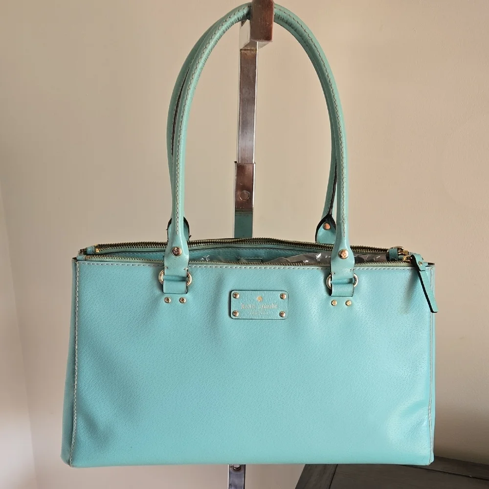 Kate SpadeLarge Wellesy Martine Robins Egg Blue Leather Tote  Bag
